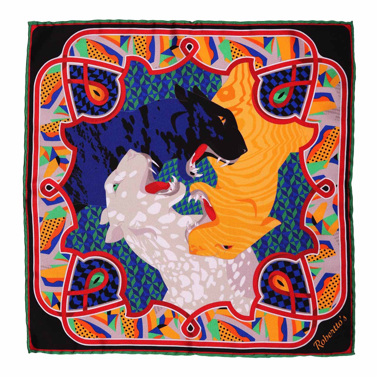 Les Pantheres Spanish Green Pocket Square