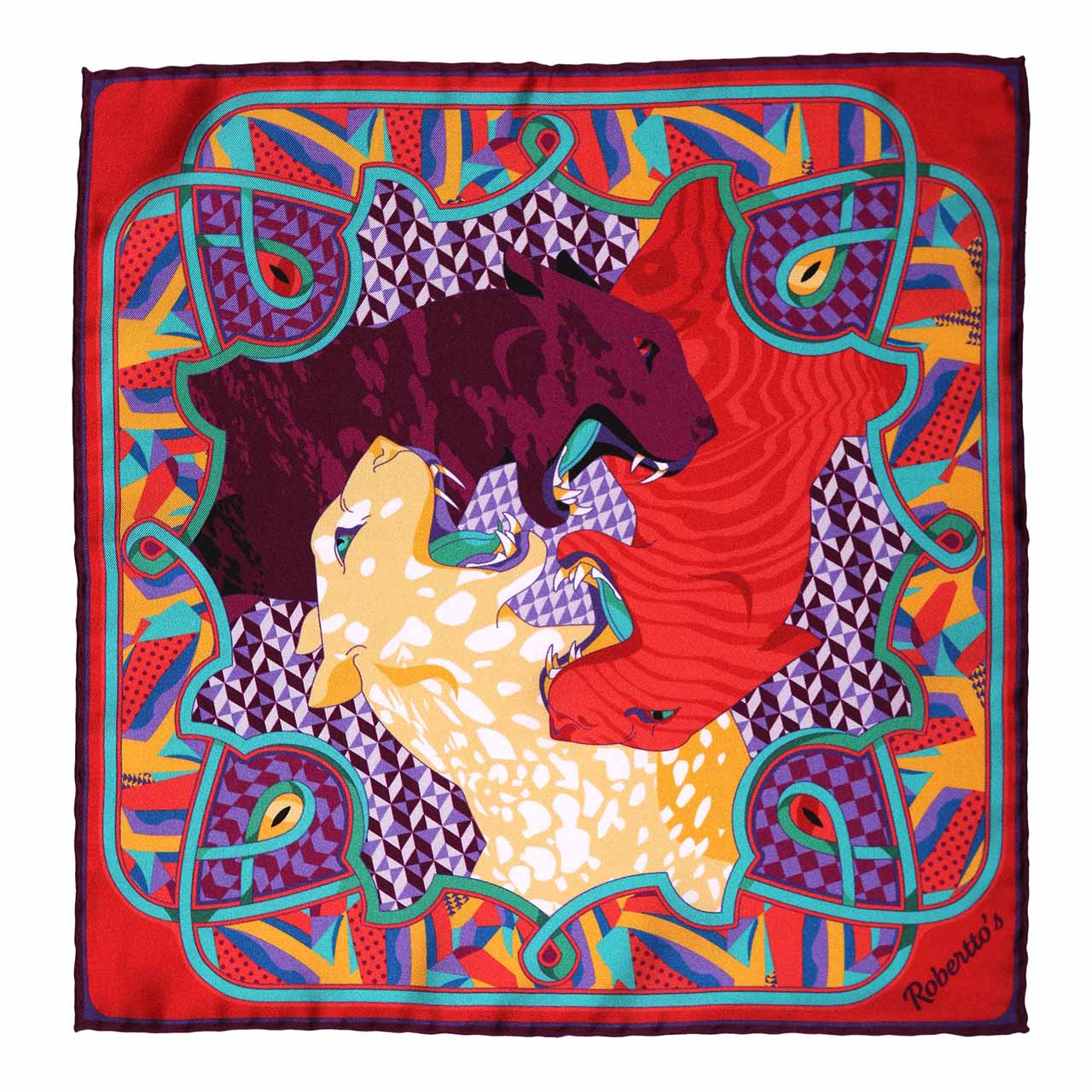 Les Pantheres Plum Pocket Square