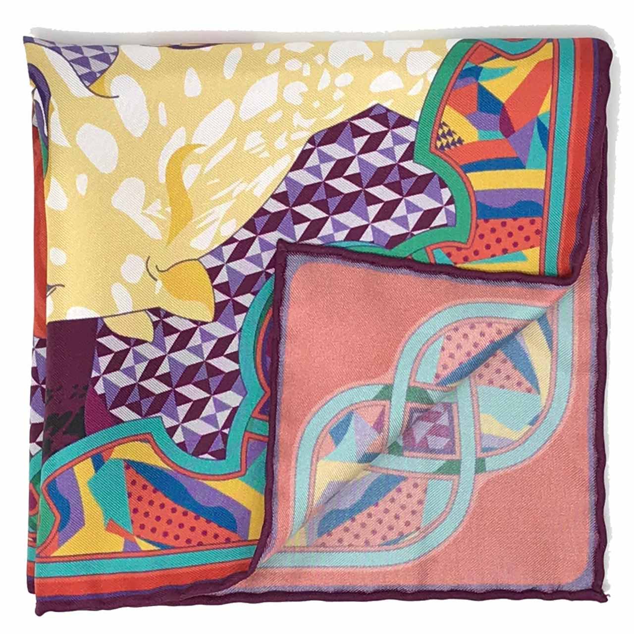 Les Pantheres Plum Pocket Square