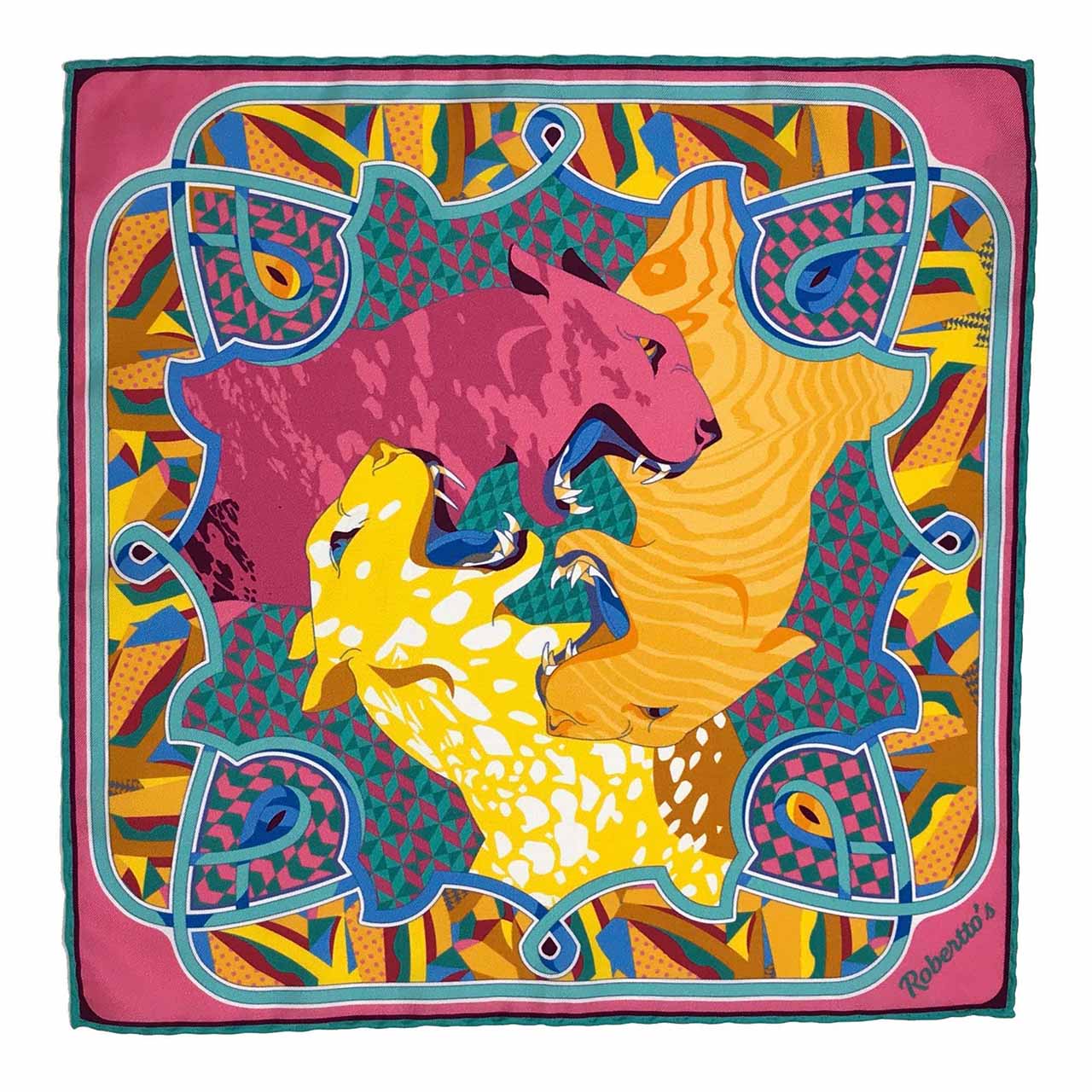 Les Pantheres Aqua Blue Pocket Square