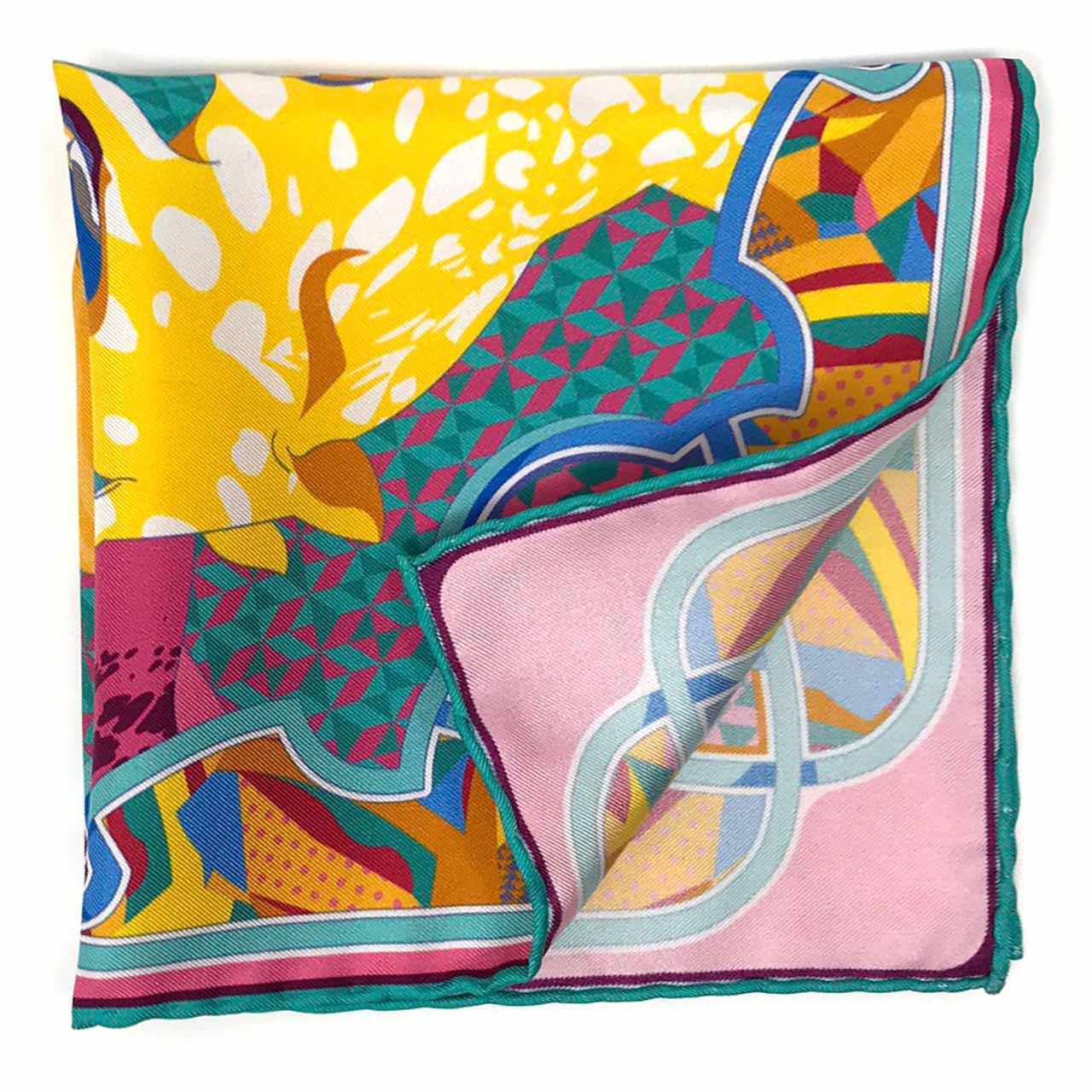 Les Pantheres Aqua Blue Pocket Square