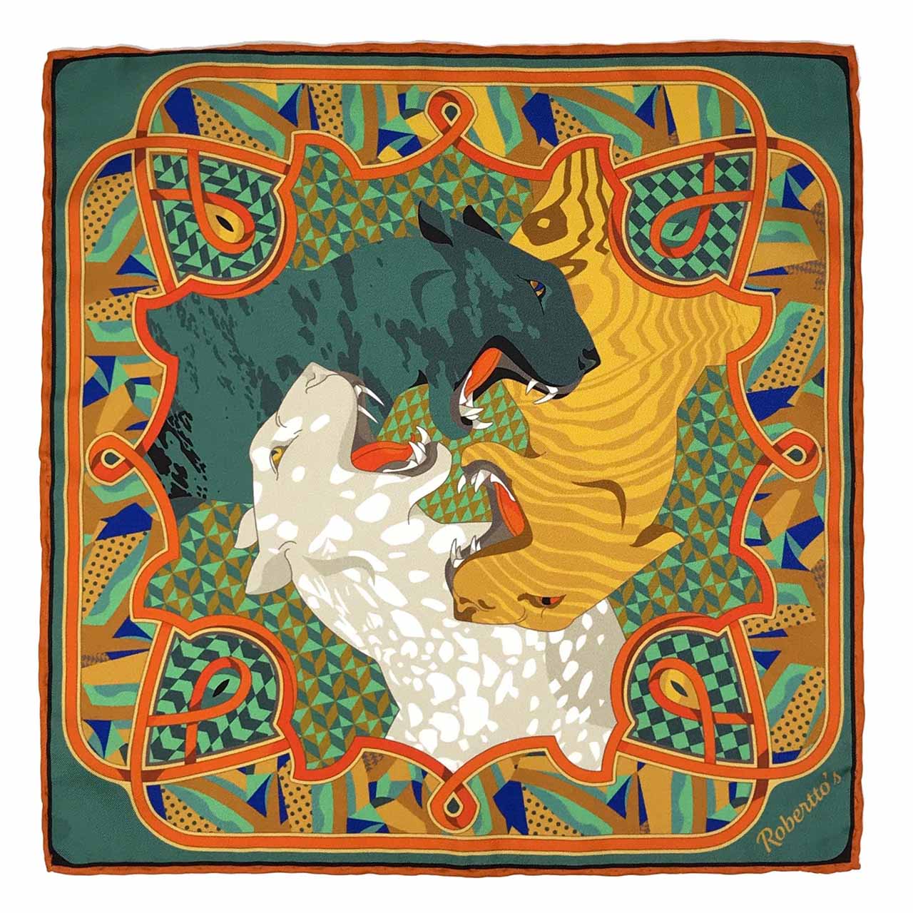Les Pantheres Yam Orange Pocket Square