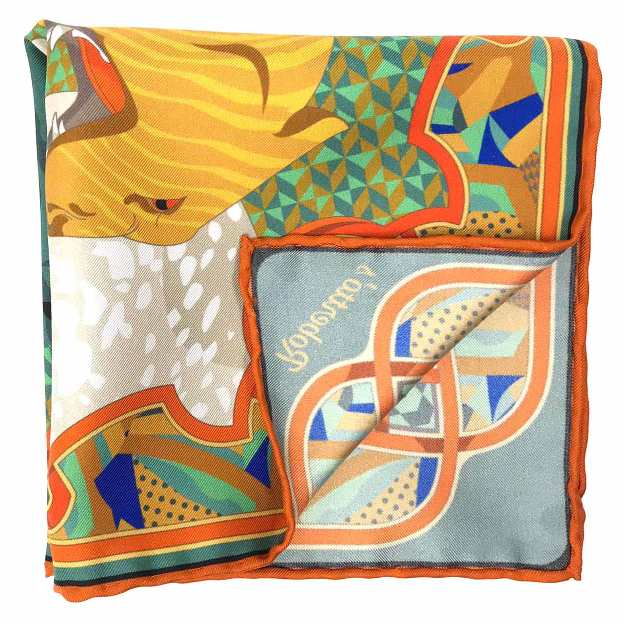 Les Pantheres Yam Orange Pocket Square