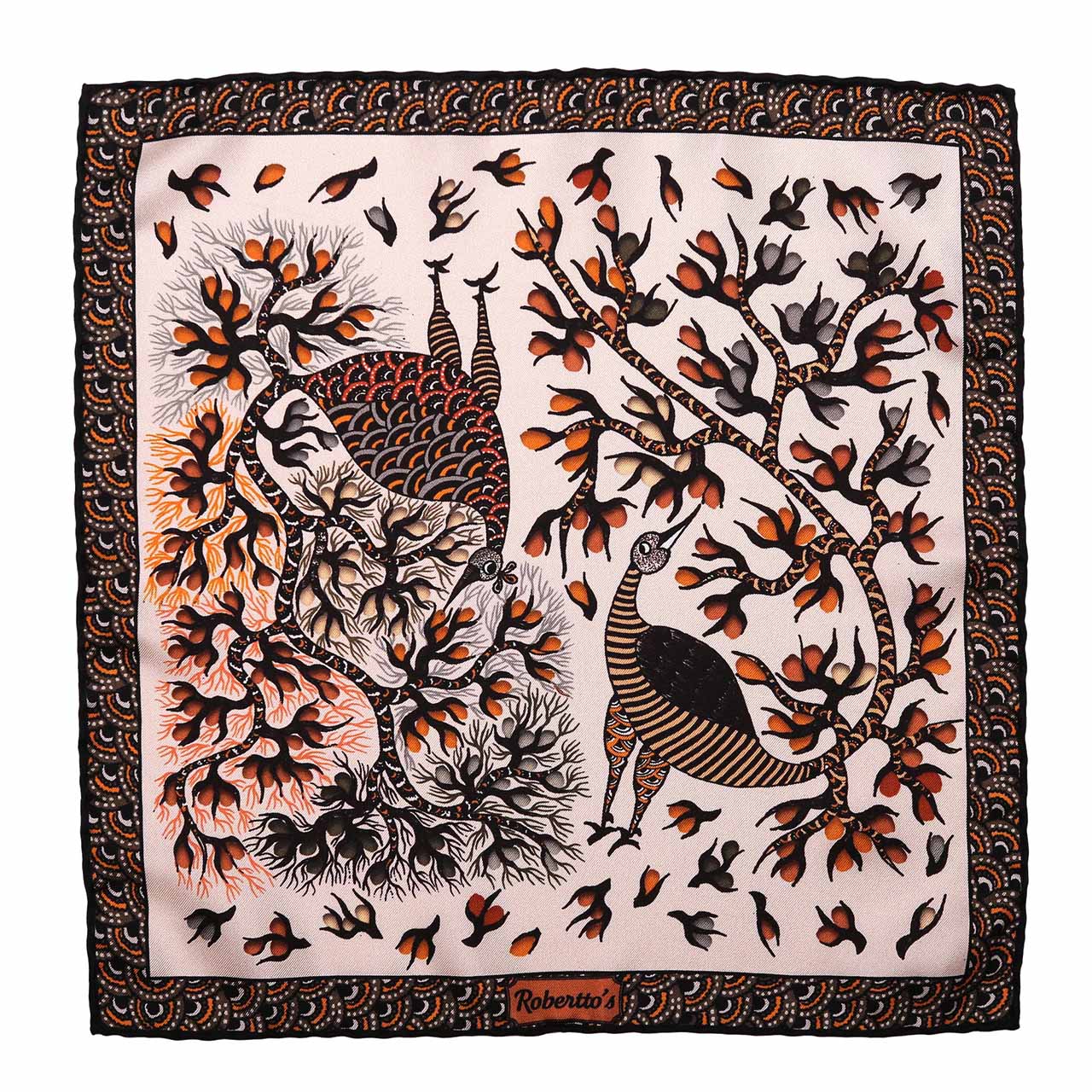 Pavo & Folia Cream Pocket Square