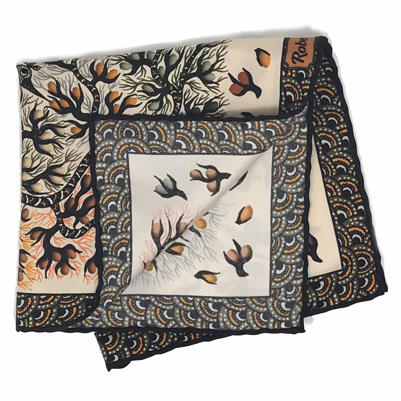 Pavo & Folia Cream Pocket Square