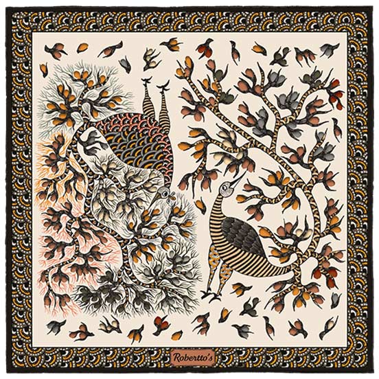 Pavo & Folia Cream Pocket Square