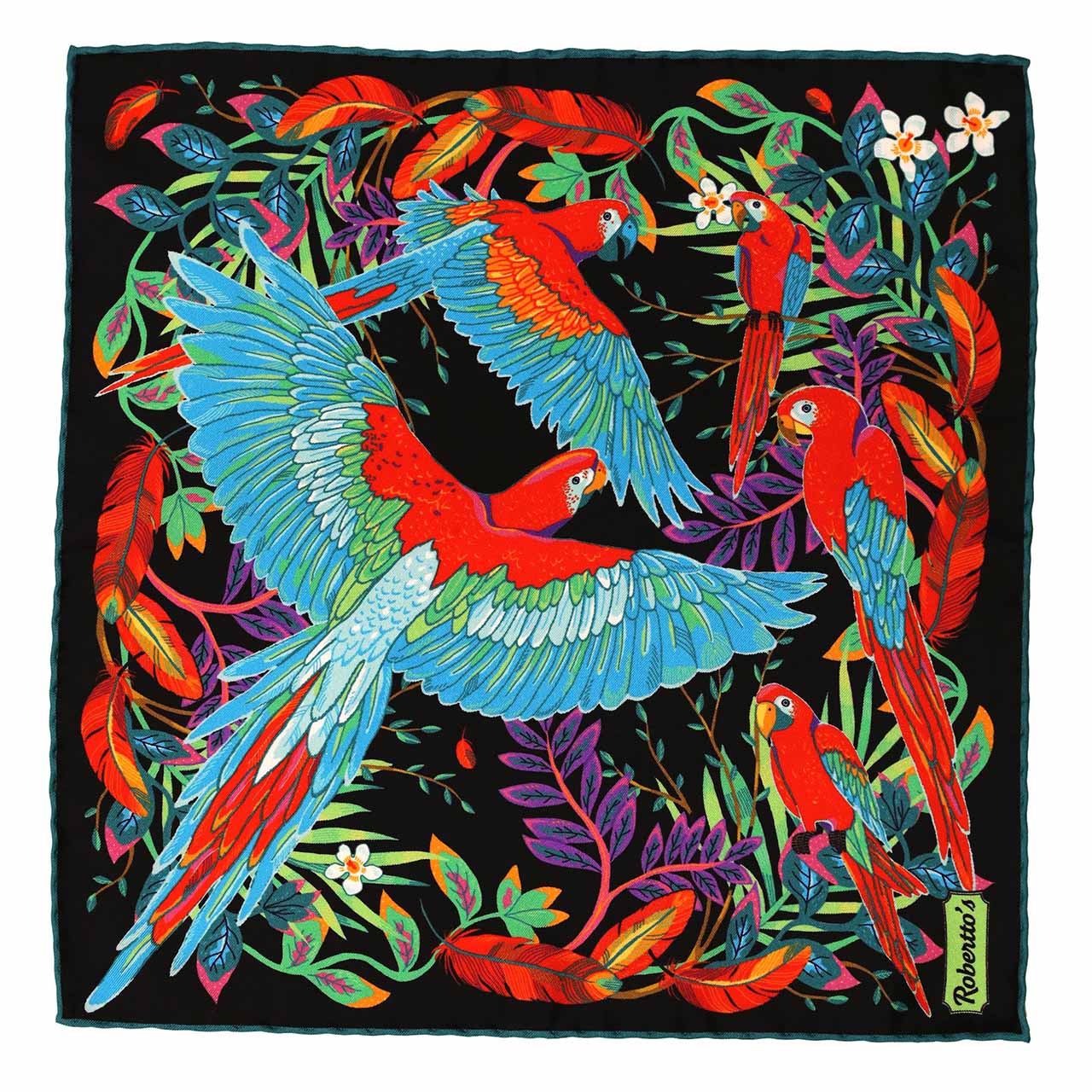 Feathers & Flowers Black Pocket Square