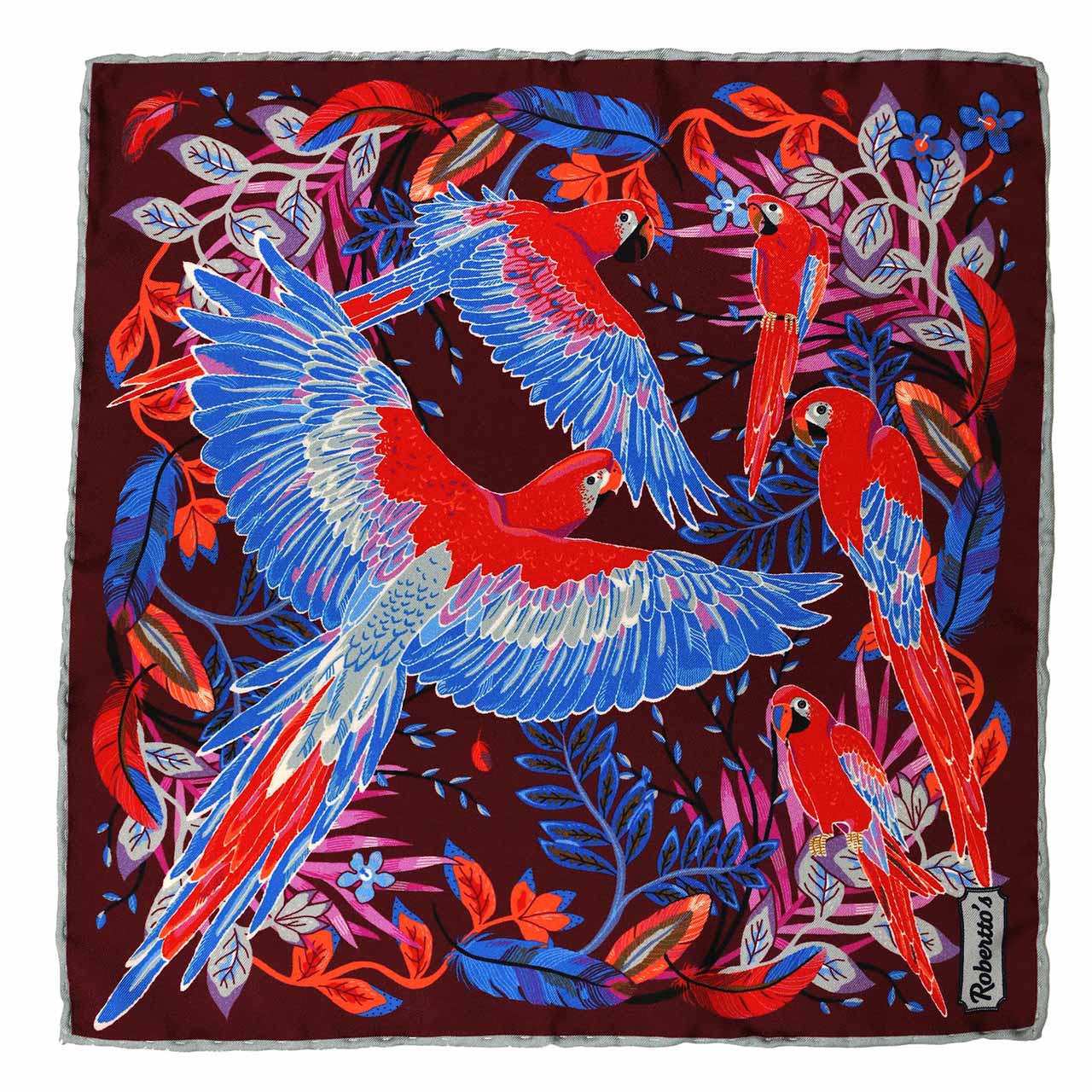 Feathers & Flowers Maroon Pocket Square