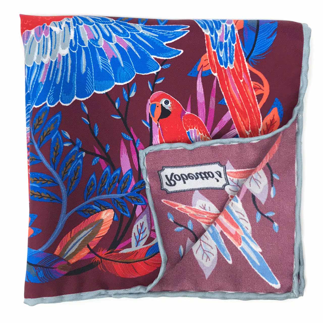 Feathers & Flowers Maroon Pocket Square