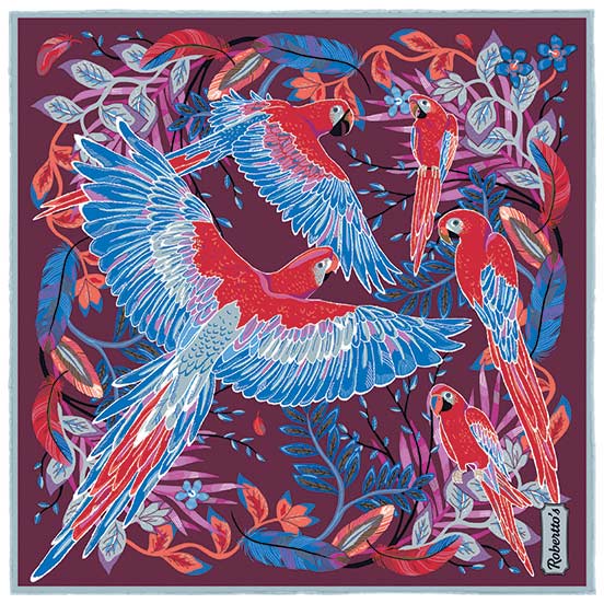 Feathers & Flowers Maroon Pocket Square