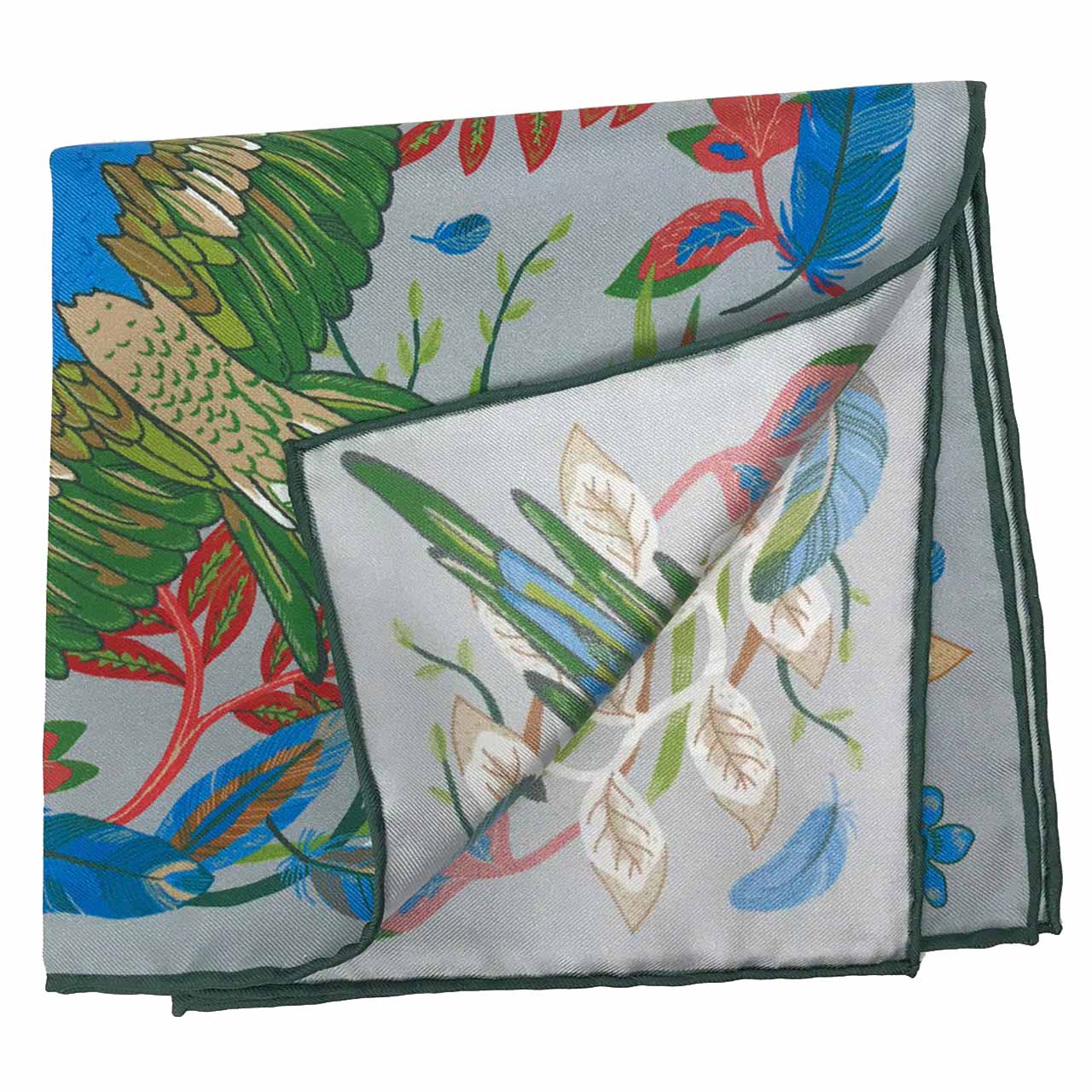 Feathers & Flowers Grey Pocket Square