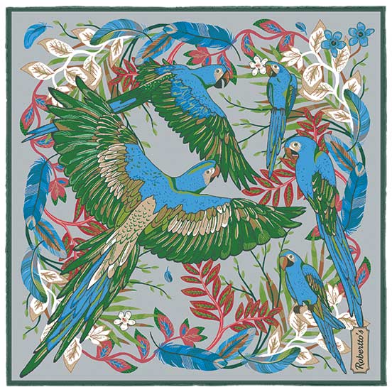 Feathers & Flowers Grey Pocket Square