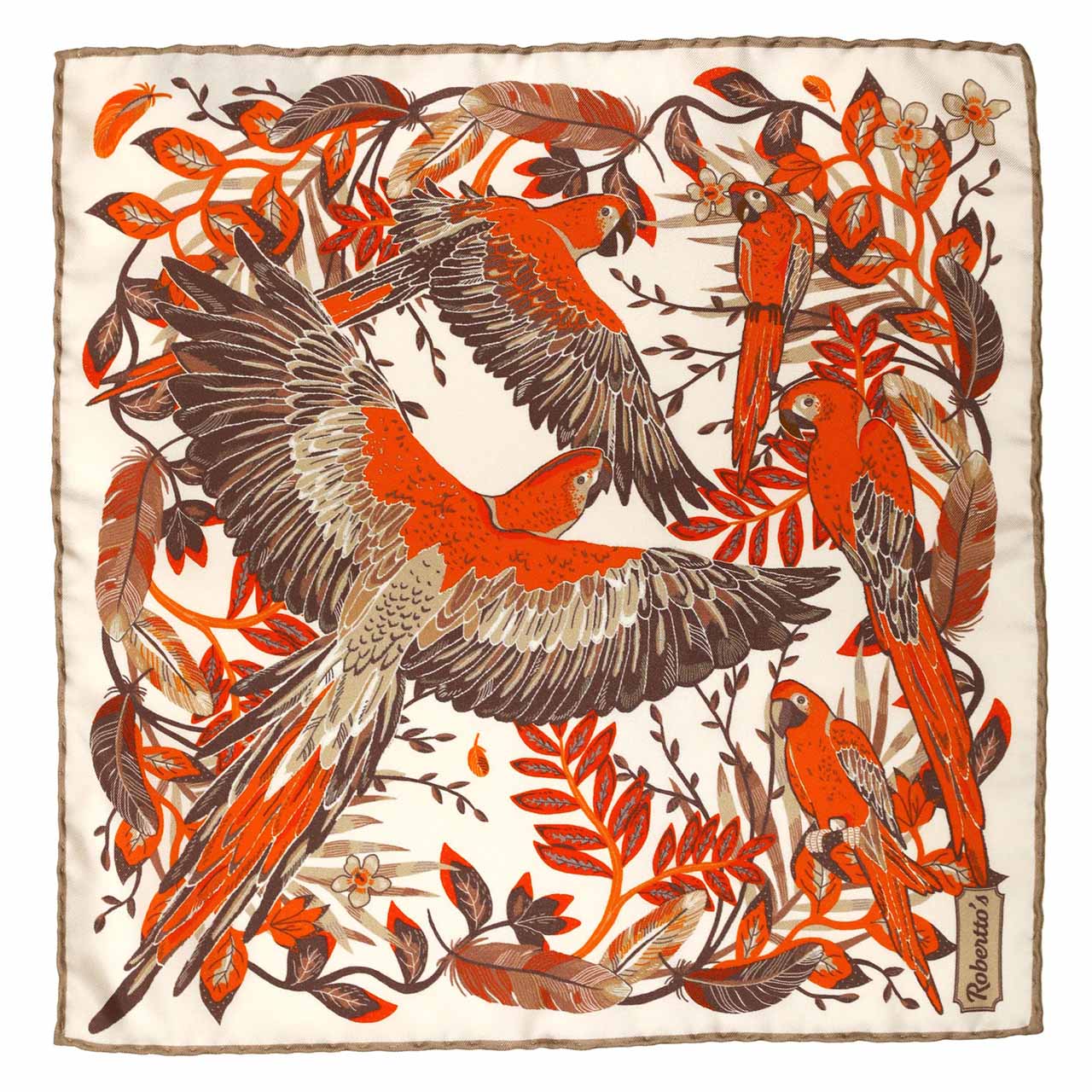 Feathers & Flowers White Pocket Square
