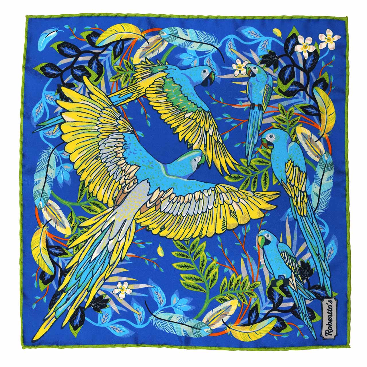 Feathers & Flowers Cobalt Blue Pocket Square