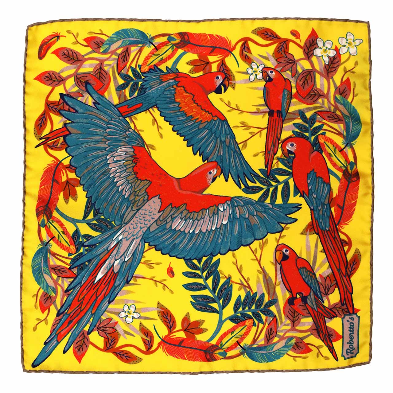 Feathers & Flowers Yellow Pocket Square