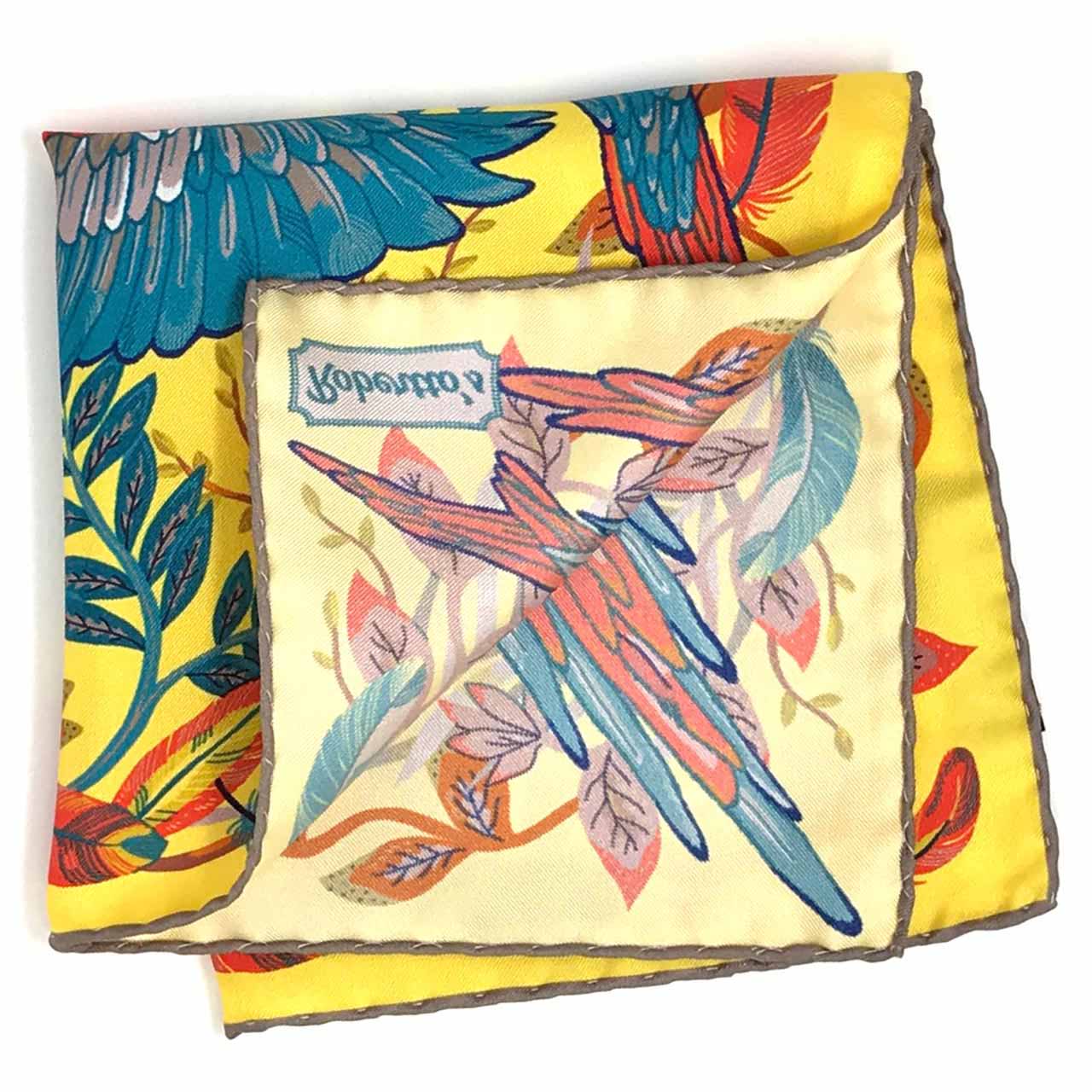Feathers & Flowers Yellow Pocket Square