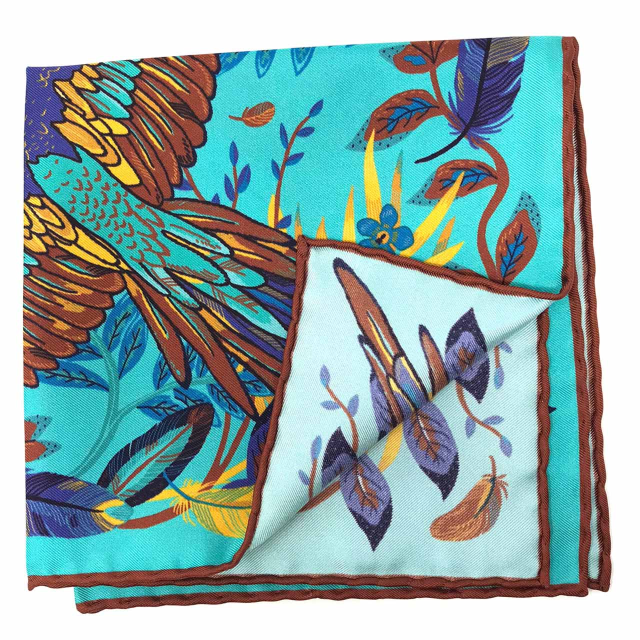 Feathers & Flowers Soft Turquoise Pocket Square