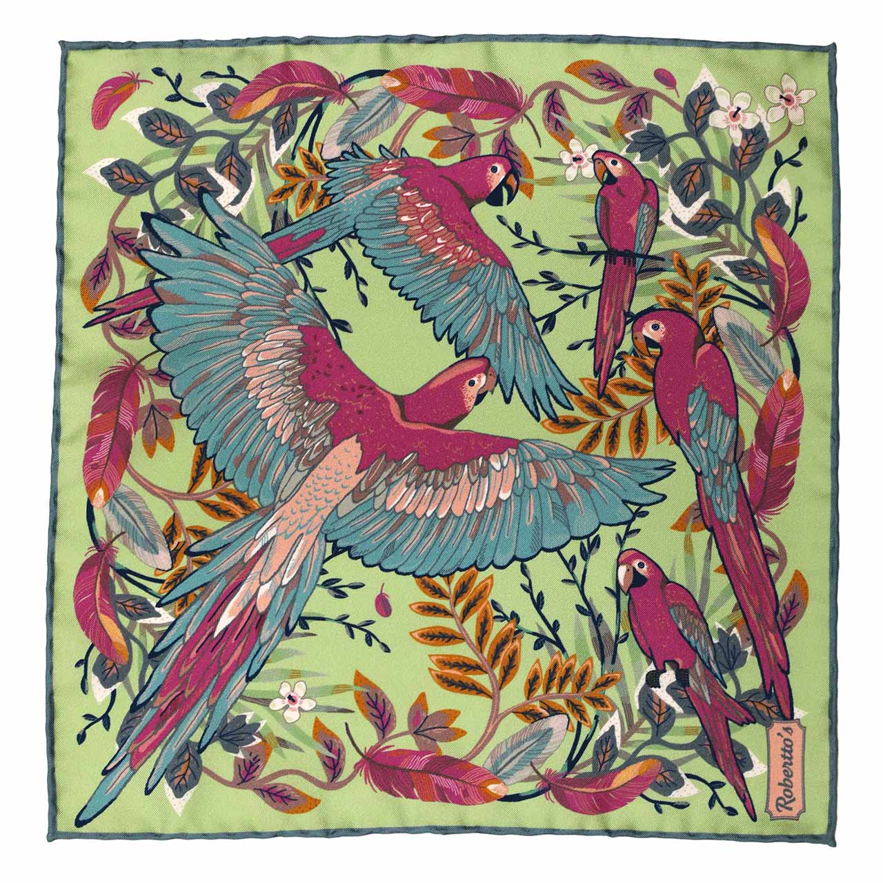 Feathers &amp; Flowers Pastel Pistachio Pocket Square