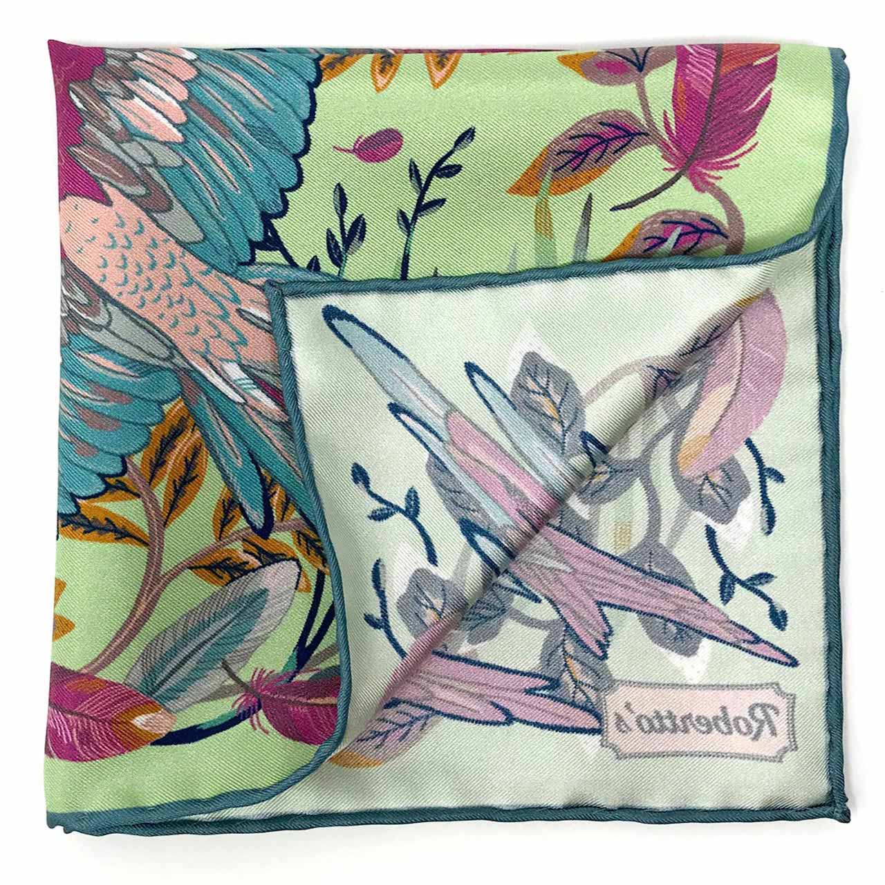 Feathers &amp; Flowers Pastel Pistachio Pocket Square