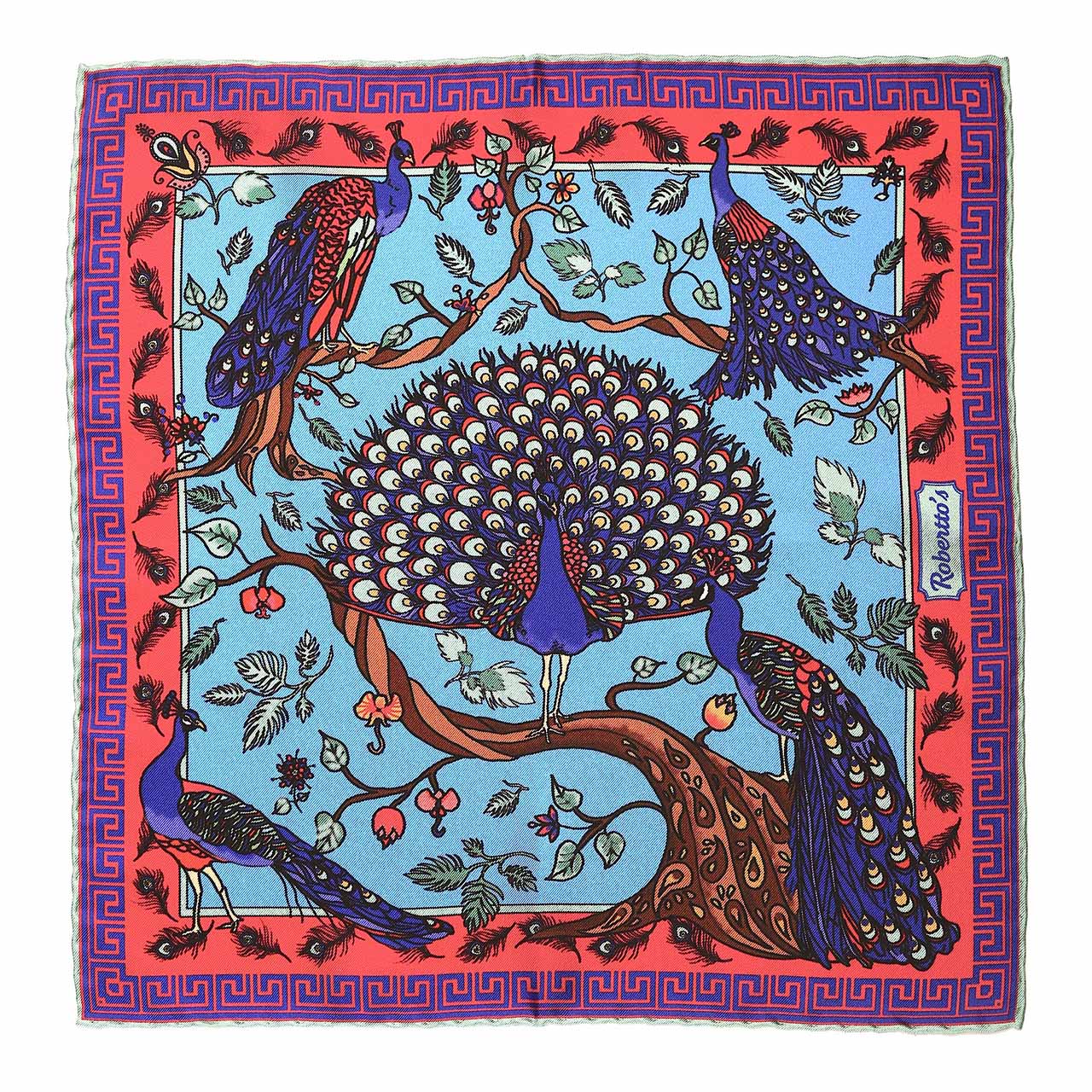 Peacock Paradise Azure Blue Pocket Square