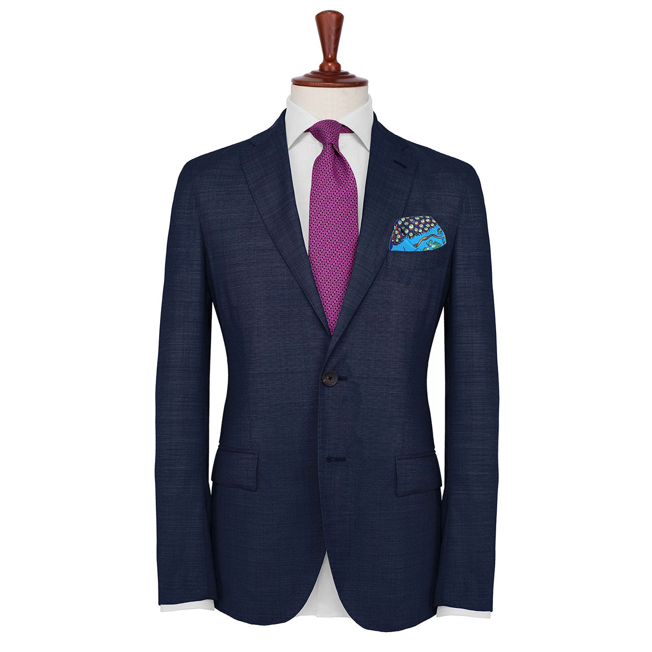 Peacock Paradise Azure Blue Pocket Square