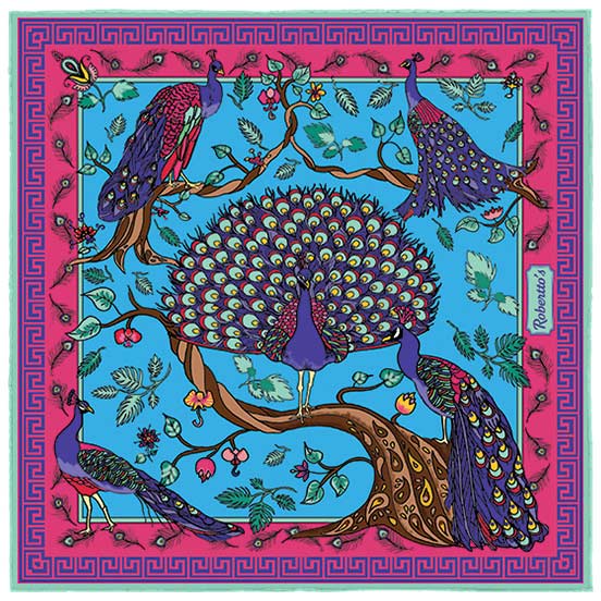Peacock Paradise Azure Blue Pocket Square