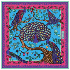 Peacock Paradise Azure Blue Pocket Square