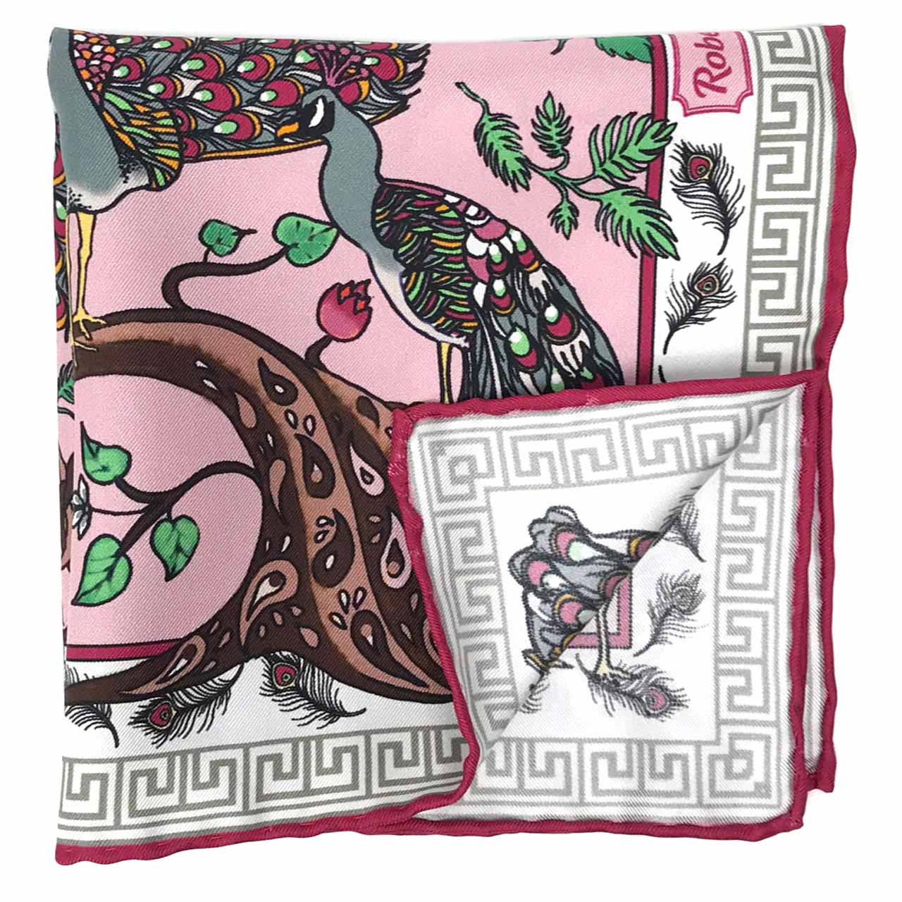 Peacock Paradise Bluish Pink Pocket Square