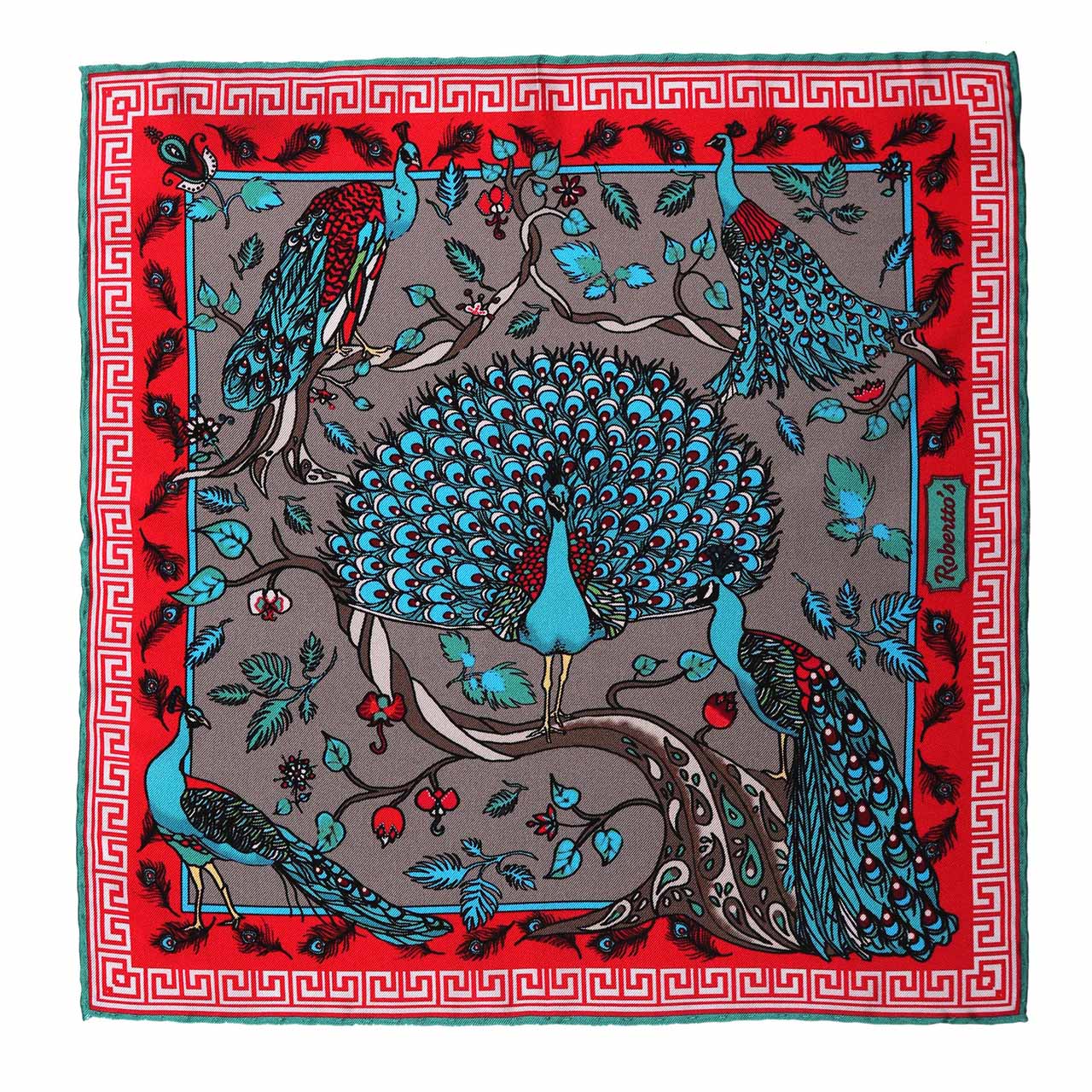 Peacock Paradise Pale Grey Pocket Square