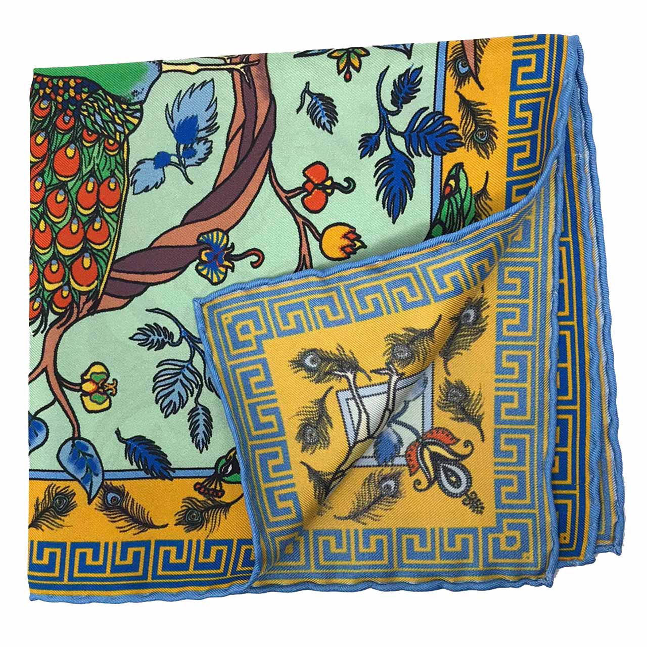 Peacock Paradise Light Mint Green Pocket Square