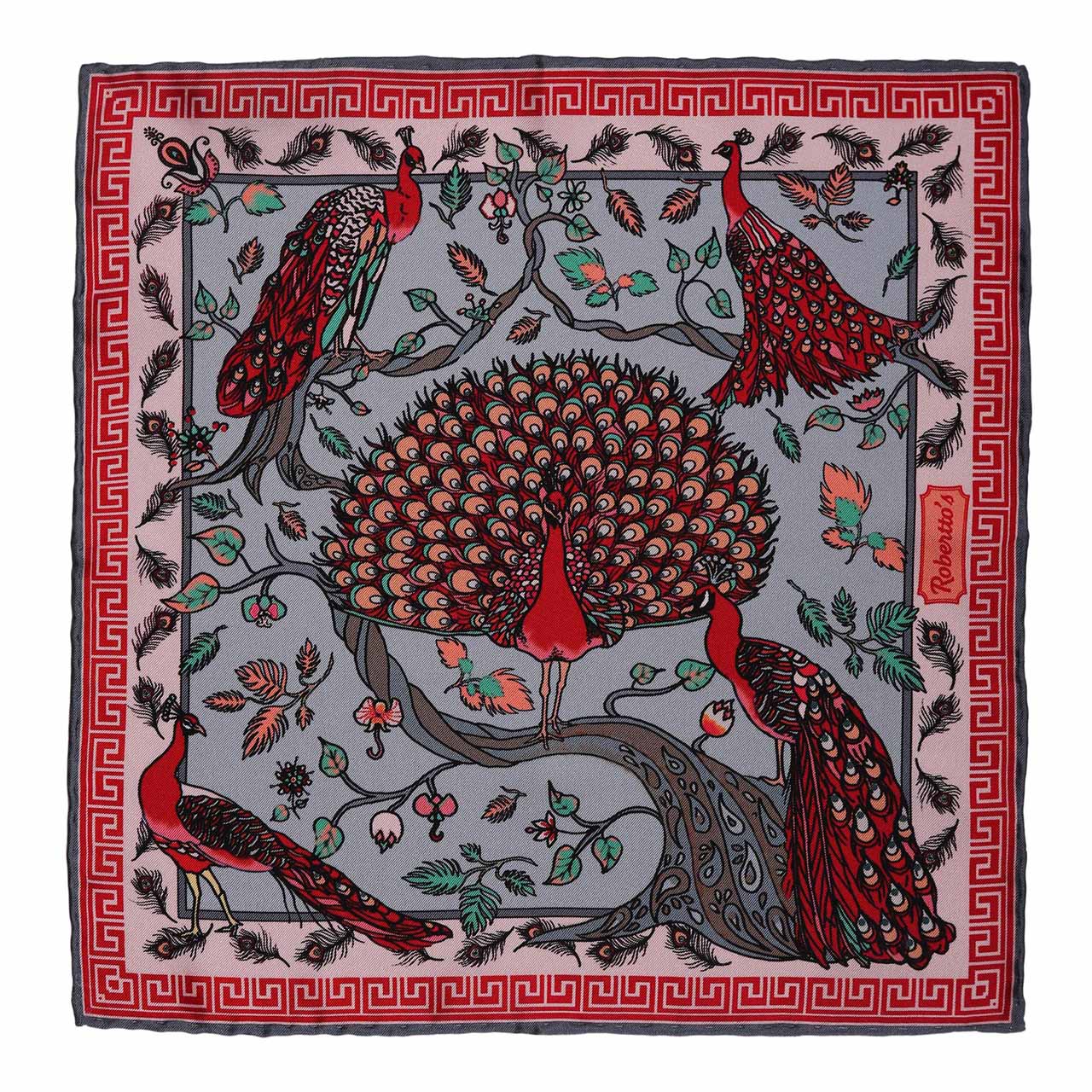 Peacock Paradise Light Bluish Grey Pocket Square