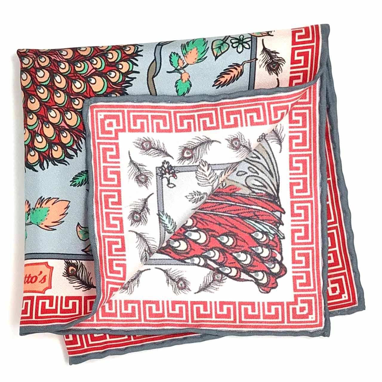 Peacock Paradise Light Bluish Grey Pocket Square
