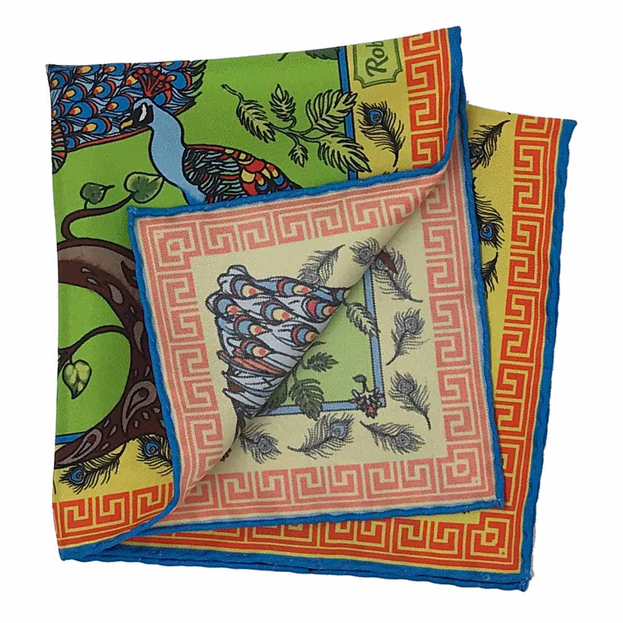 Peacock Paradise Parakeet Green Pocket Square