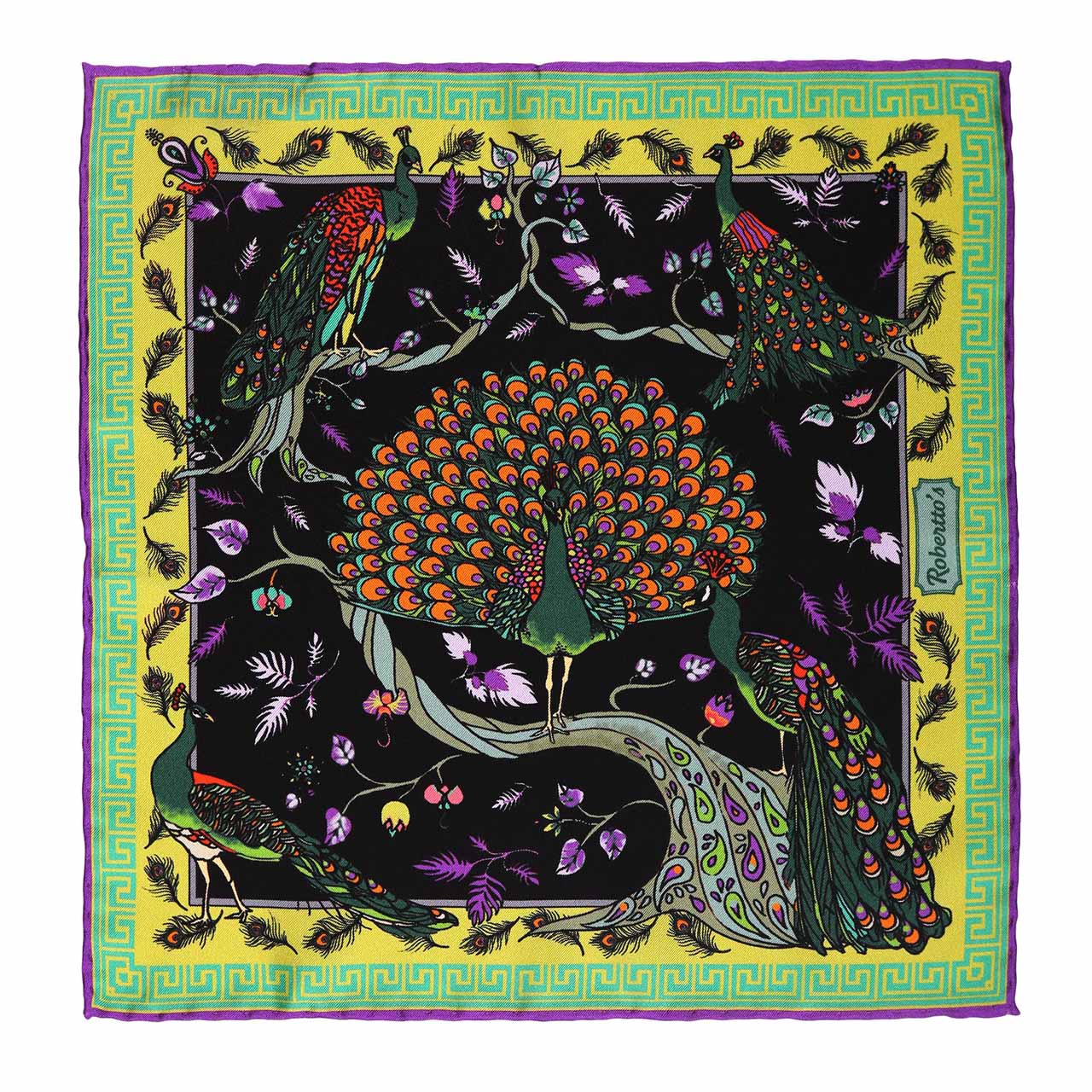 Peacock Paradise Black Pocket Square