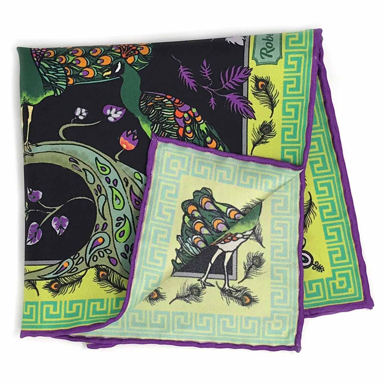 Peacock Paradise Black Pocket Square
