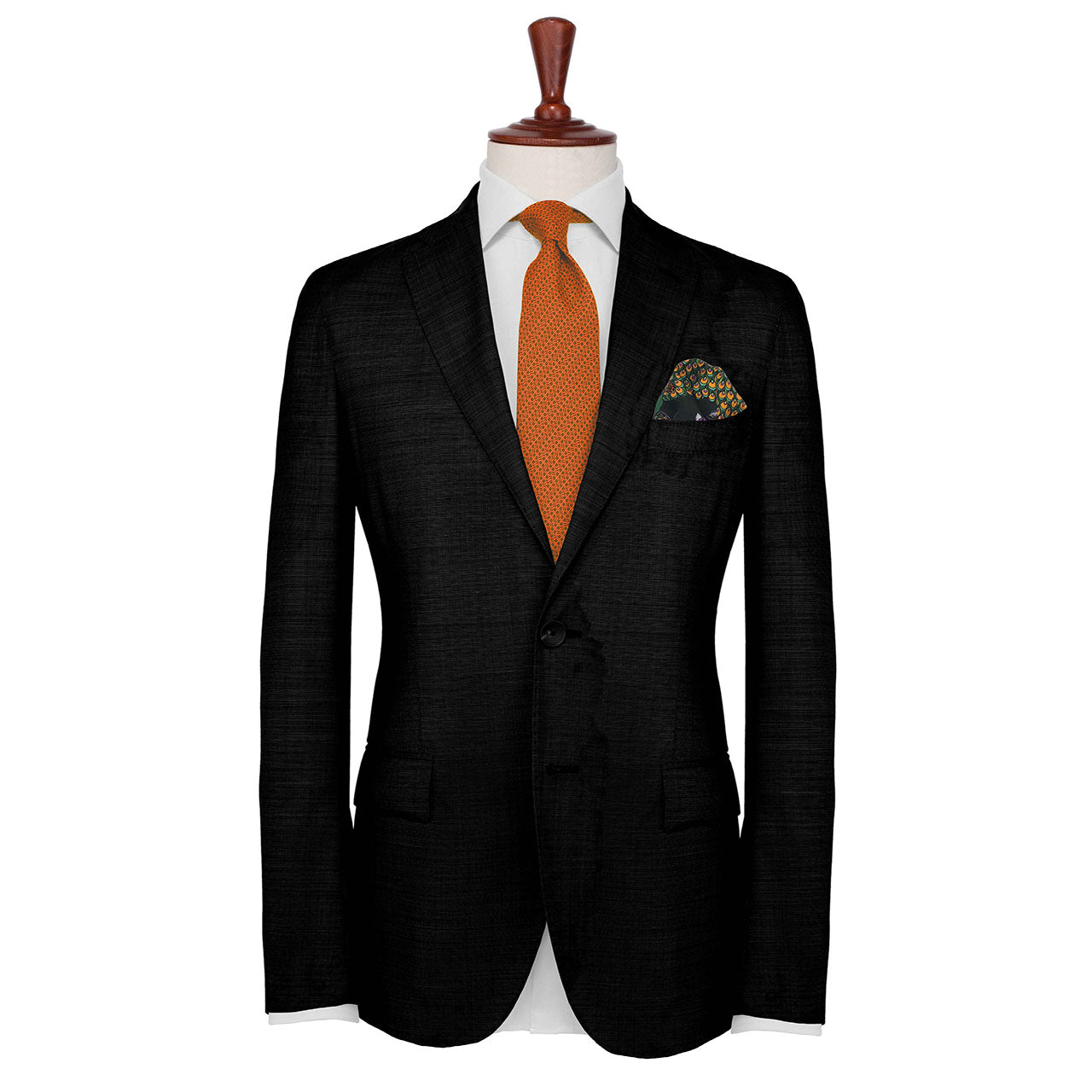 Peacock Paradise Black Pocket Square