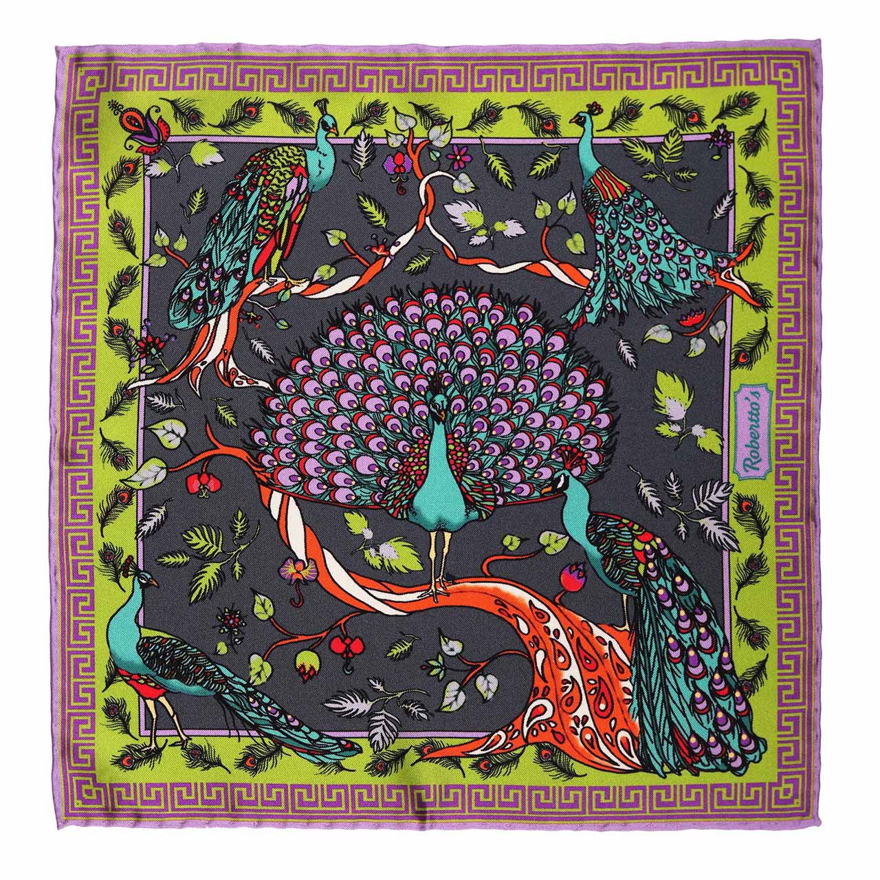 Peacock Paradise Dark Grey Pocket Square