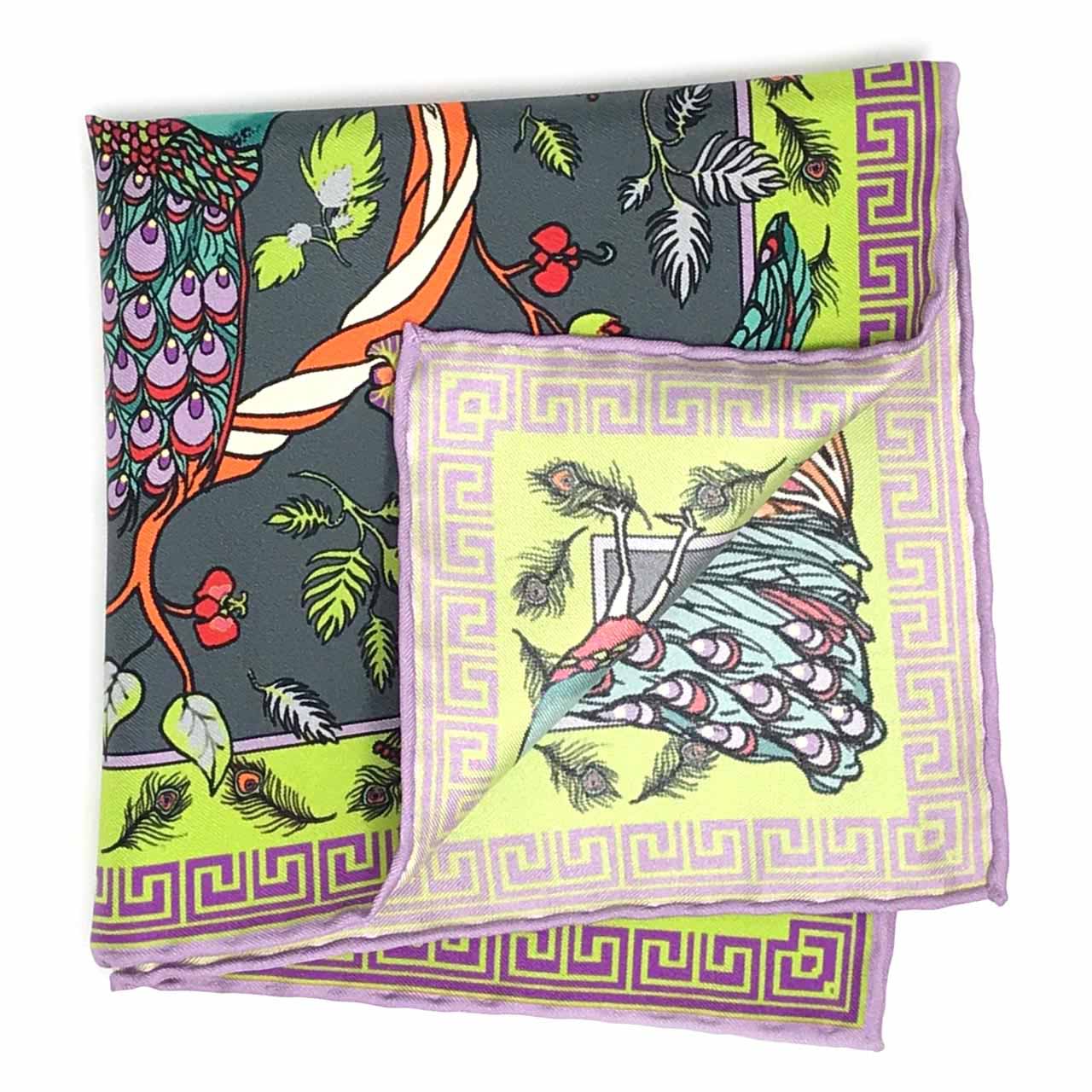 Peacock Paradise Dark Grey Pocket Square