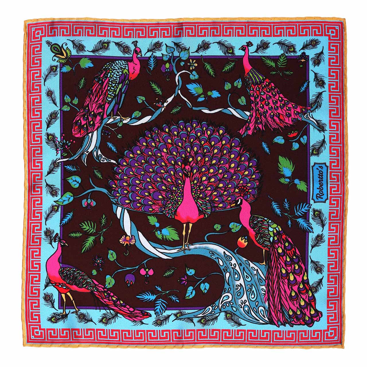 Peacock Paradise Brown Pocket Square