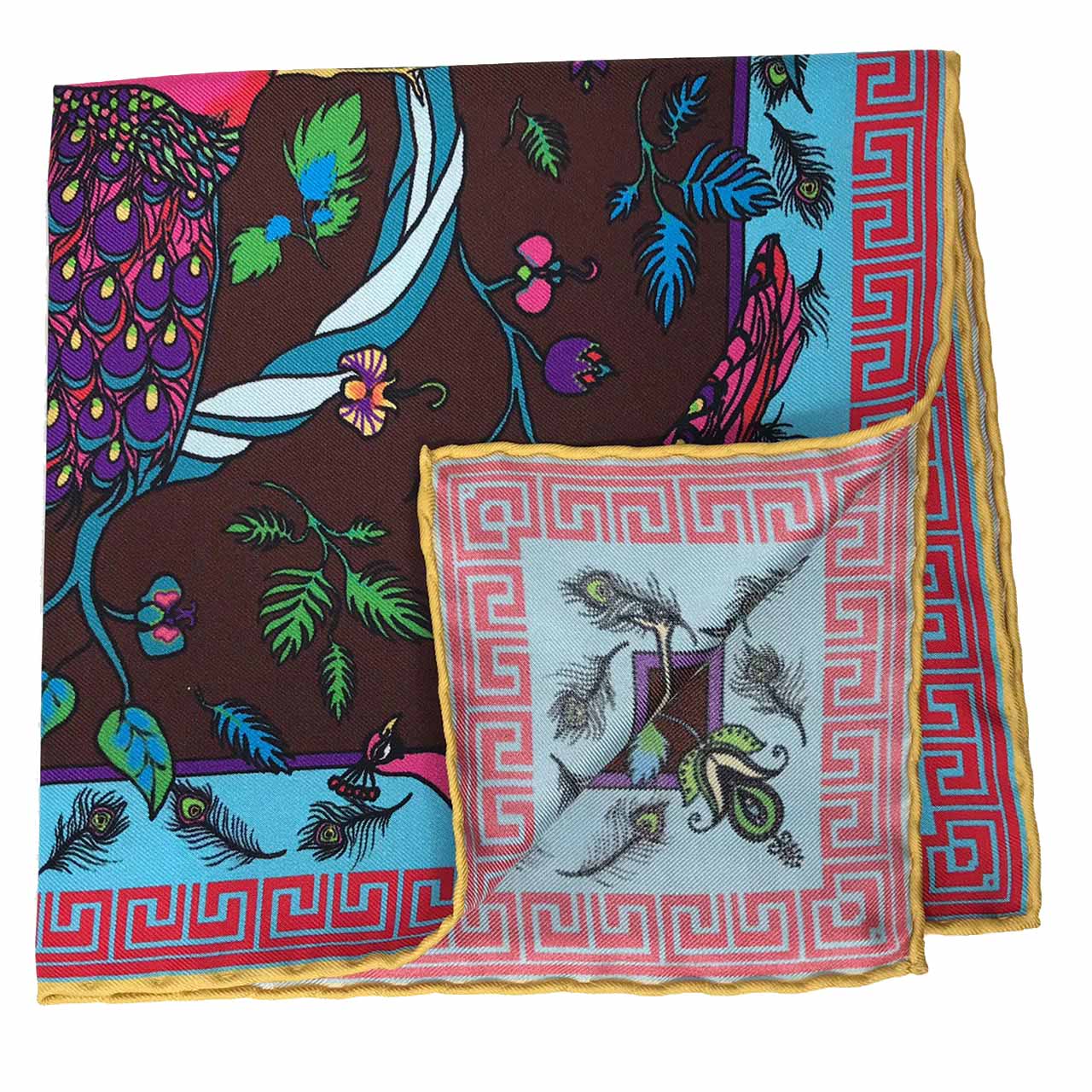 Peacock Paradise Brown Pocket Square