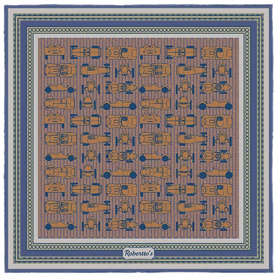 Racing Allegory Purple Blue and Apricot Pocket Square