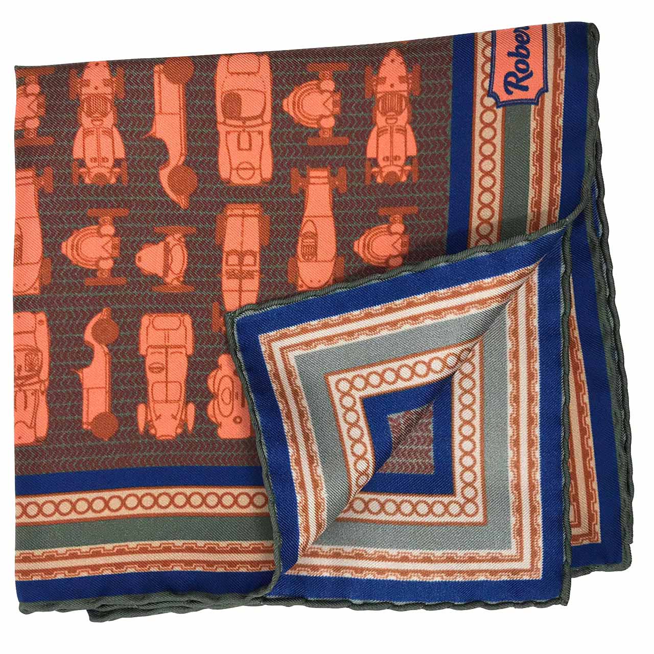 Racing Allegory Salmon and Reddish Brown Pocket Square