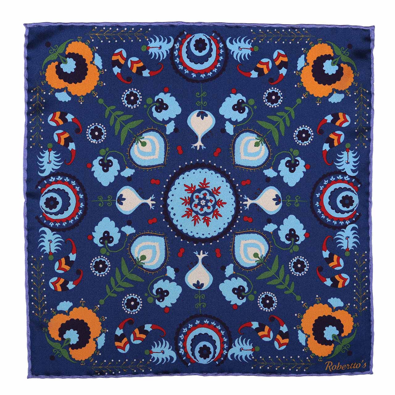 Turkish Pastoral Peacock Blue Pocket Square