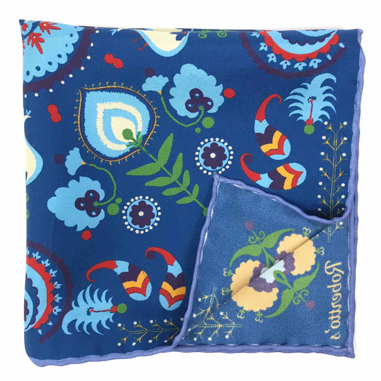 Turkish Pastoral Peacock Blue Pocket Square