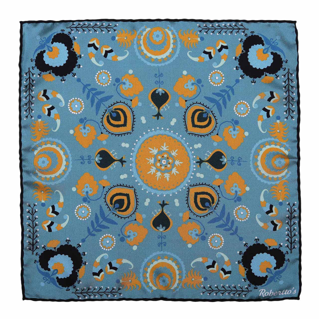 Turkish Pastoral Teal Pocket Square