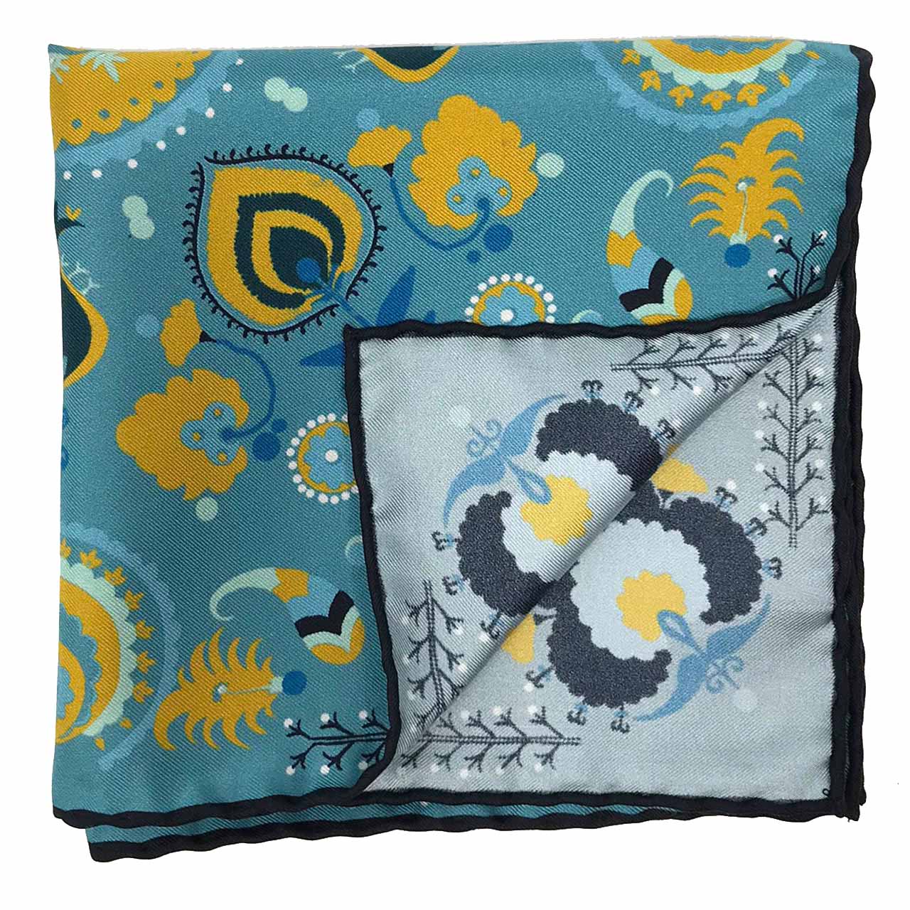 Turkish Pastoral Teal Pocket Square