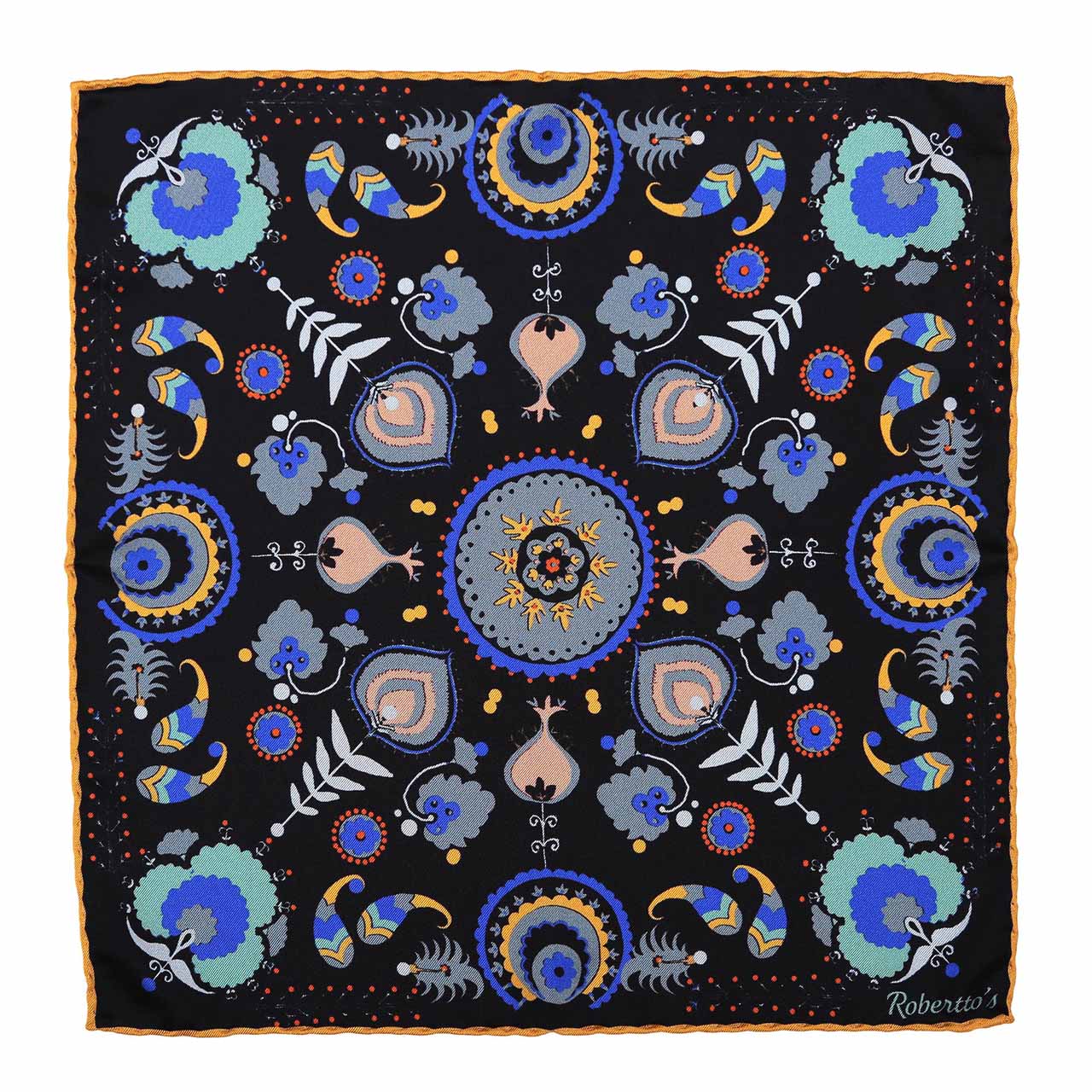 Turkish Pastoral Black Pocket Square