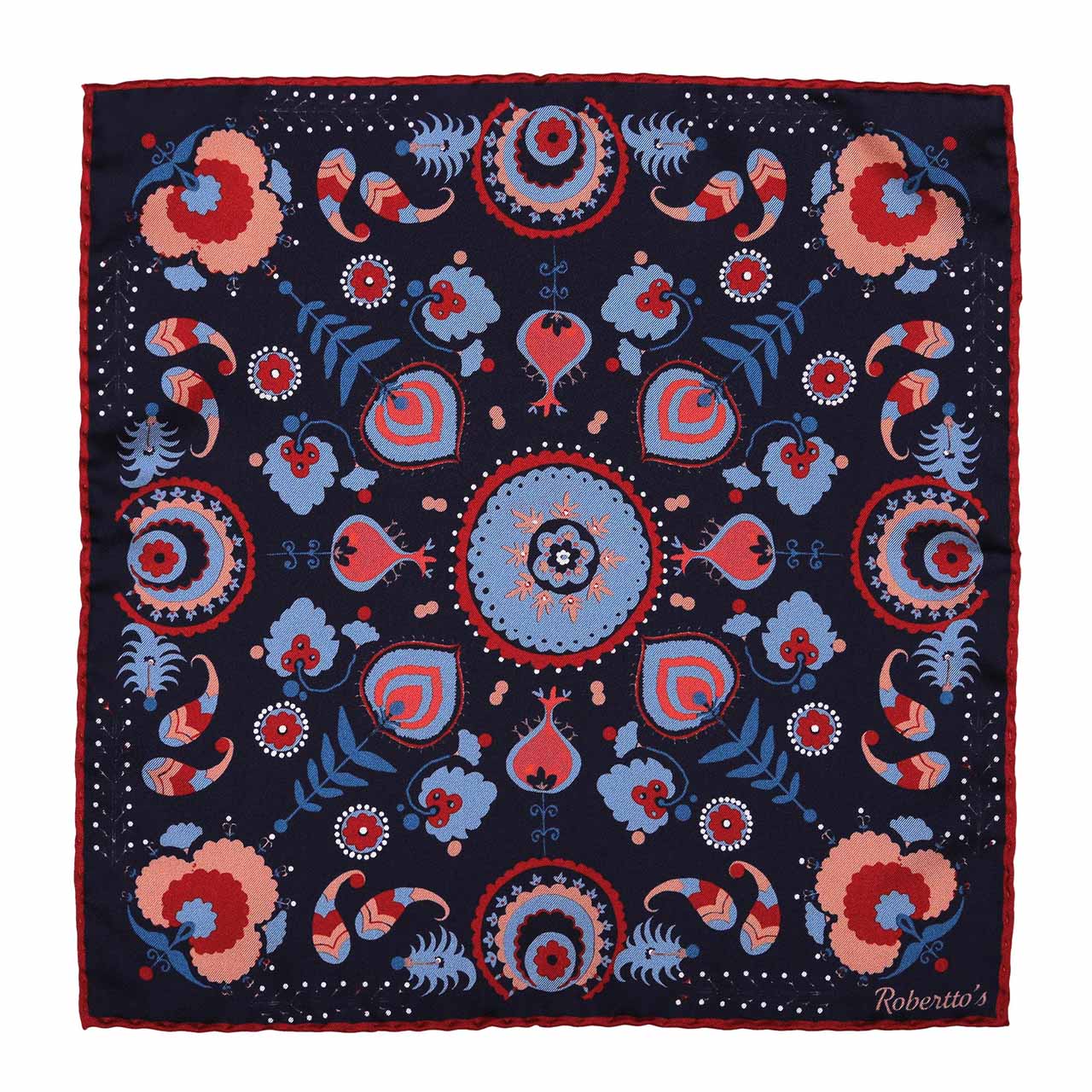 Turkish Pastoral Navy Blue Pocket Square