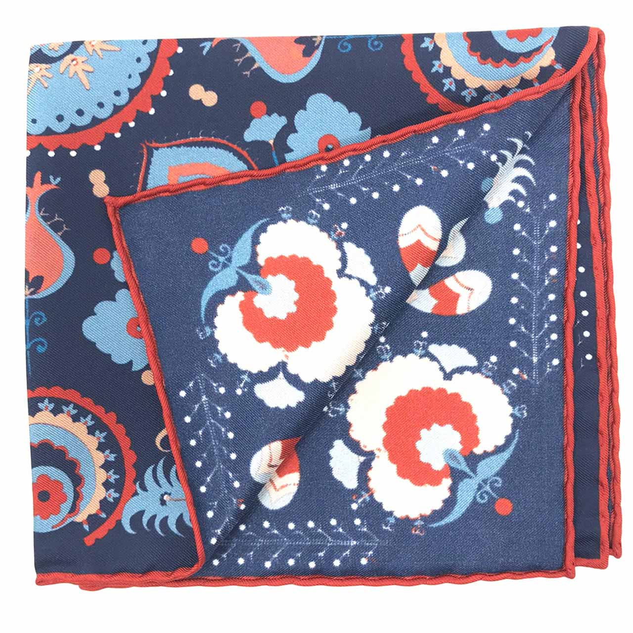 Turkish Pastoral Navy Blue Pocket Square
