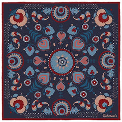 Turkish Pastoral Navy Blue Pocket Square